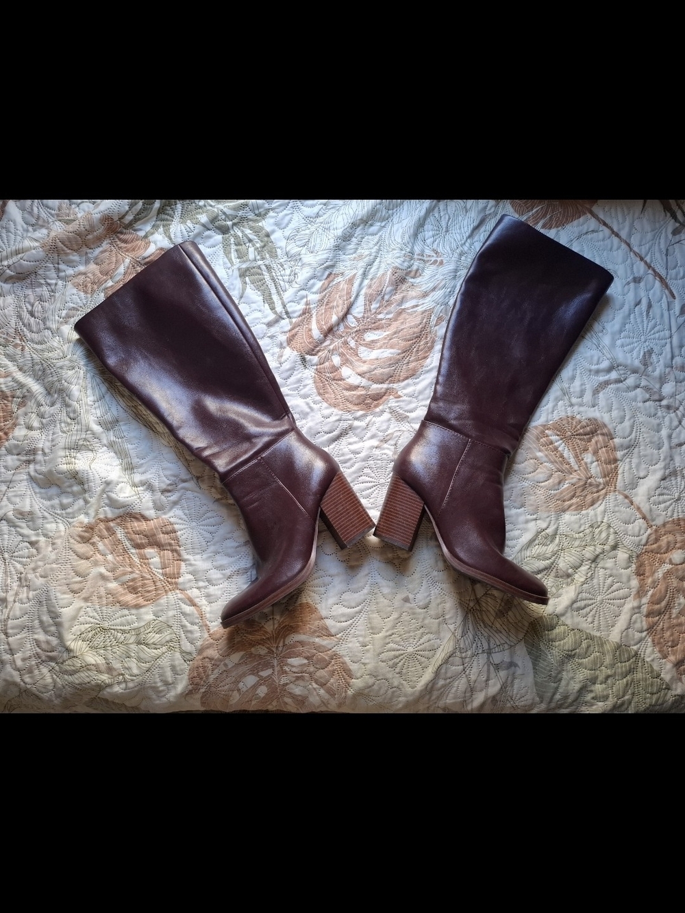 Unisa Tall Block Heel Boots in Burgundy Leather